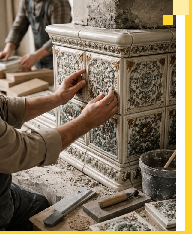 Изразцовые камины под ключ в Серпухове: проект и монтаж