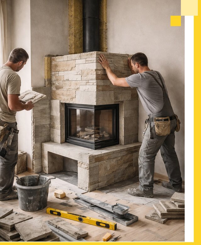 Угловые камины под ключ проект, монтаж и отделка в Серпухове