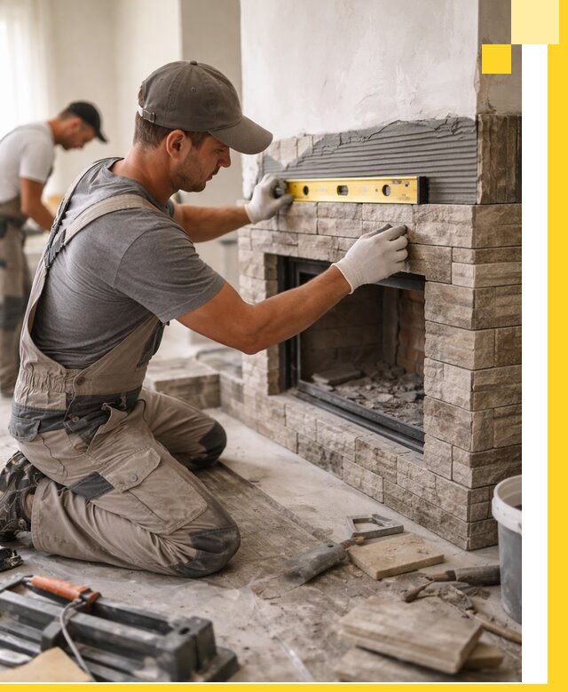 Облицовка каминов в Серпухове, монтаж и отделка натуральным камнем