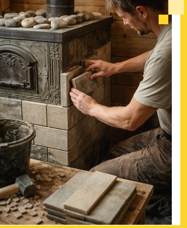 Облицовка банных печей в Серпухове профессиональная отделка