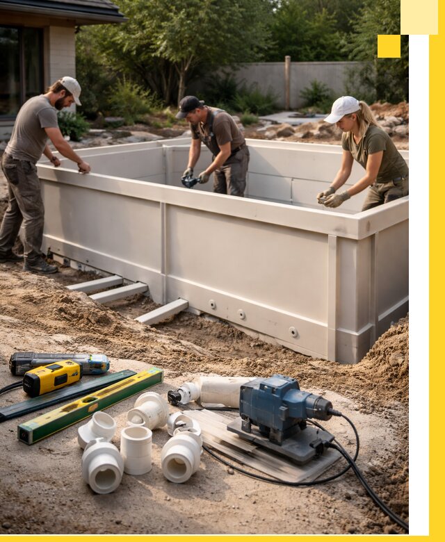 Установка полипропиленовых бассейнов под ключ в Серпухове