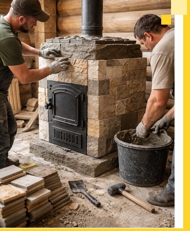 Облицовка банной печи под ключ в Серпухове: камень и плитка