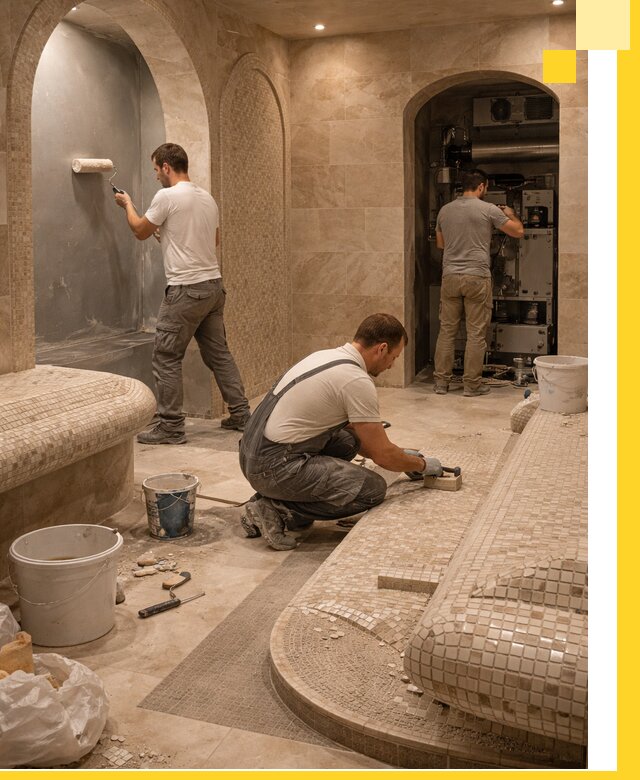 Строительство бани с хамамом и бассейном под ключ в Серпухове