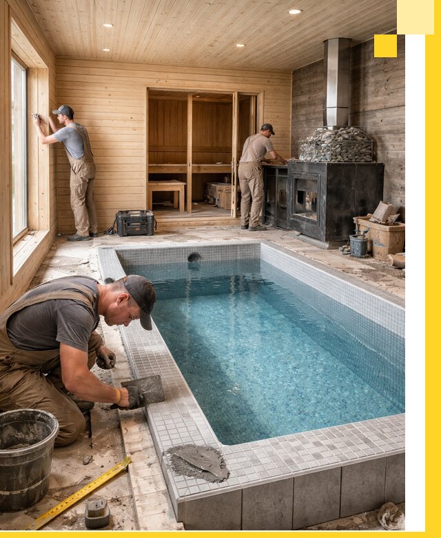 Проект бани с бассейном и сауной в Серпухове под ключ