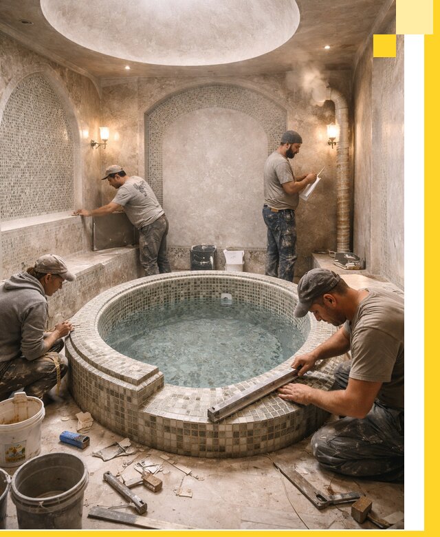 Профессиональное строительство хамама с бассейном в Серпухове под ключ