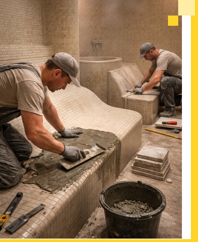 Лежаки для хамама под ключ в Серпухове, проект и монтаж