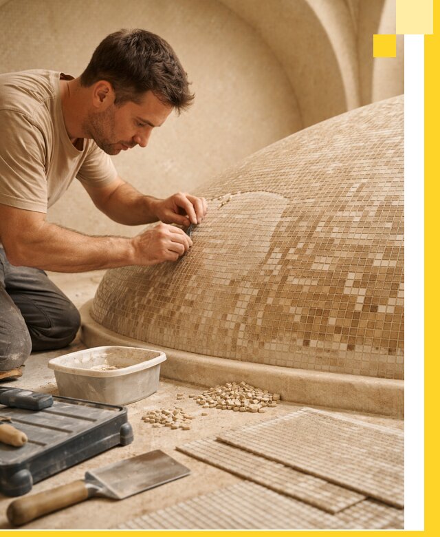 Профессиональная укладка мозаики для хамама под ключ в Серпухове